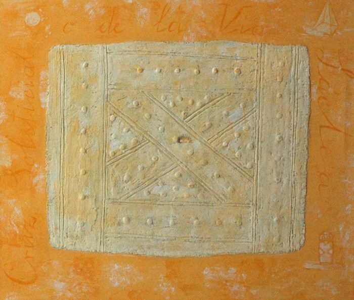 "Nuestras Cruces I"
Trilogie aus Valdivia
Material:Steinmehl(aus Steine der Sagrada Familia-Barcelona,Eitempera 
60x70cm - 2005